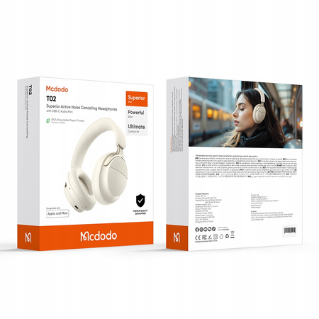 MCDODO SŁUCHAWKI BEZPRZEWODOWE NAUSZNE BLUETOOTH Z MIKROFONEM ANC BEŻOWE