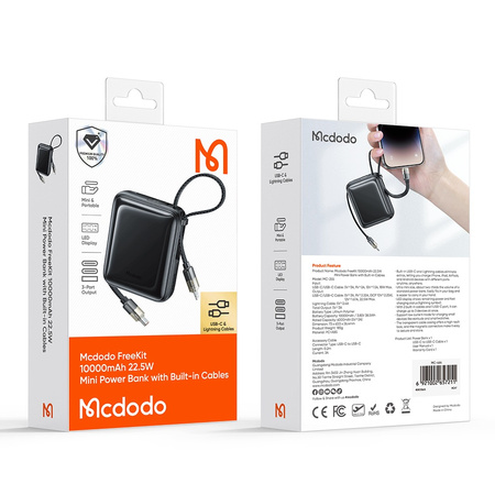 MCDODO POWERBANK 10000MAH Z WBUDOWANYMI KABLAMI 3 X USB-C LIGHTNING 22,5W