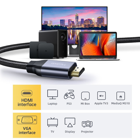 Kabel do monitora Mcdodo HDMI do VGA czarny 2m