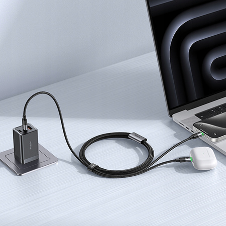 MCDODO USB-C-Kabel 2-in-1 Schnellladekabel für iPhone und MacBook, LED, 100 W, 2 m
