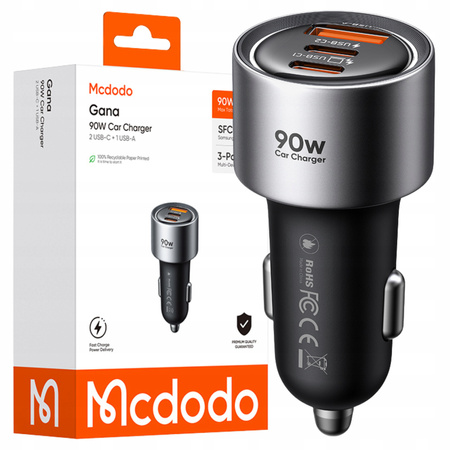 MCDODO SZYBKA ŁADOWARKA SAMOCHODOWA DO TELEFONU LAPTOPA 2X USB-C USB-A 90W