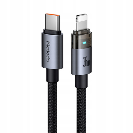 MCDODO KABEL USB-C SZYBKIE ŁADOWANIE DO IPHONE LIGHTNING 36W 1M LED CZARNY