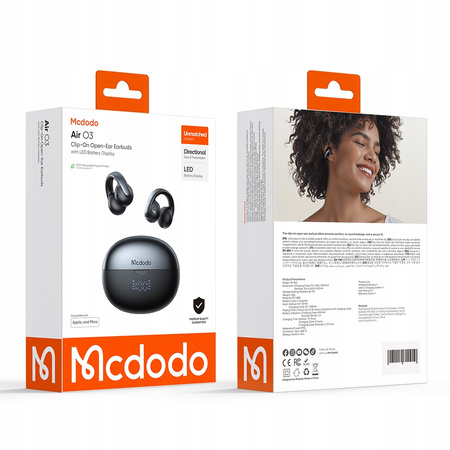 MCDODO SŁUCHAWKI BEZPRZEWODOWE DOUSZNE BLUETOOTH 5.4 Z MIKROFONEM ETUI CLIP