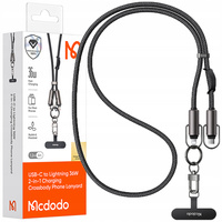 MCDODO CUREA DE GÂT PENTRU TELEFON, CROSSBODY, CU CABLU NEGRU PENTRU IPHONE