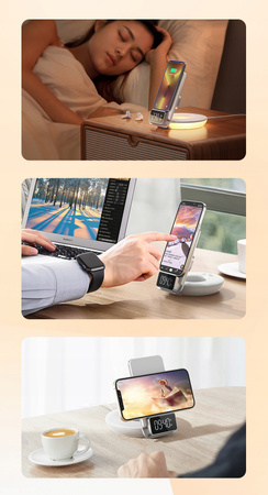 Mcdodo induction charger, with light , with alarm clock function, with watch, white CH-1610