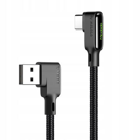 Kabel kątowy Mcdodo Glue, szybkie ładowanie 90° LED USB typ-C 1,2m czarny