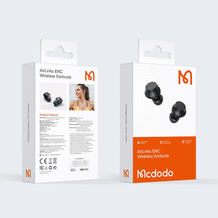 Mcdodo phone headphones, AirLinks,wireless, sports, active noise cancellation, ANC, black