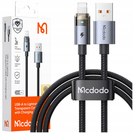 MCDODO KABEL USB SZYBKIE ŁADOWANIE DO IPHONE LIGHTNING PD 36W 1M LED CZARNY
