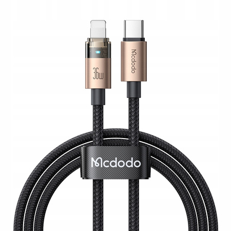 MCDODO KABEL USB-C SZYBKIE ŁADOWANIE DO IPHONE LIGHTNING 36W 1M LED ZŁOTY