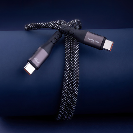Maxlife kabel magnetyczny MXUC-11 USB-C - USB-C 1,0 m 100W czarny nylonowy