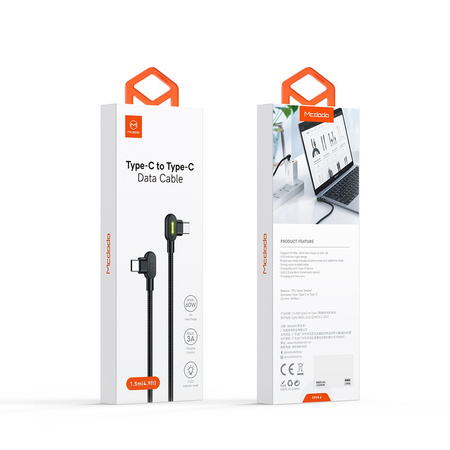 Handykabel, Schnellladefunktion, 90°-Winkel, LED, USB-C PD, 2 m, schwarz, 60 W, Mcdodo