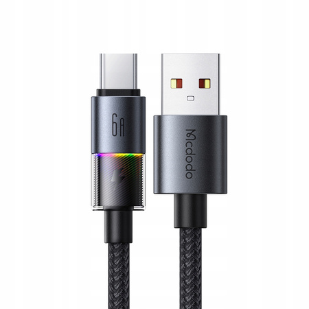 MCDODO KABEL USB-A USB-C SZYBKIE ŁADOWANIE USB TYP C 6A 100W 1M LED CZARNY