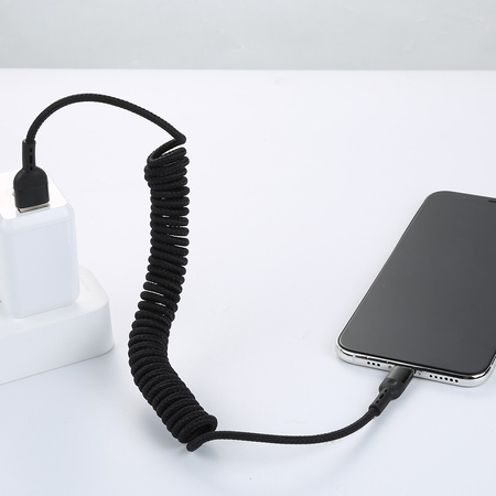 MCDODO KABEL USB LIGHTNING SPIRALNY SPRĘŻYNOWY SZYBKI DO IPHONE 14 LED 2M