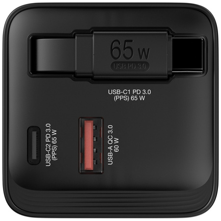 Verbatim Ładowarka sieciowa GaN 65W      2xUSB-C/USB-A + Adapter EU/UK/US czarny/black 32217