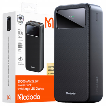 MCDODO DUŻY POWERBANK 30000 MAH SZYBKIE ŁADOWANIE 3 X USB-C USB-A CZARNY