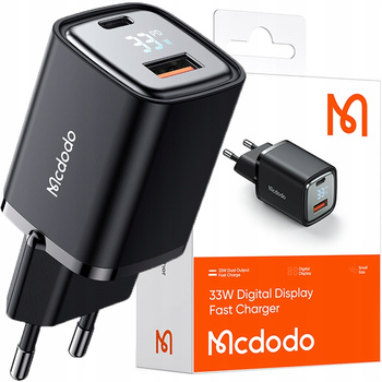 MCDODO SZYBKA ŁADOWARKA SIECIOWA DO TELEFONU 2X USB USB-C GAN 33W MIERNIK
