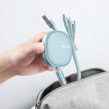 Mcdodo retractable phone cable, for iPhone / Micro USB / USB-C 3W1 66W blue