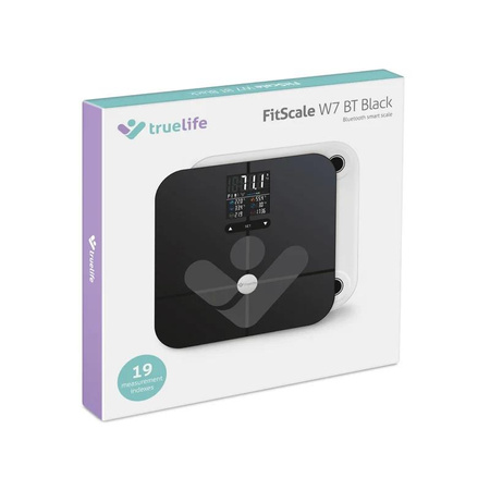 Waga diagnostyczna bluetooth TrueLife FitScale W7 BT czarna kolorowy LCD 0,2 ~ 180 kg iOS, Android