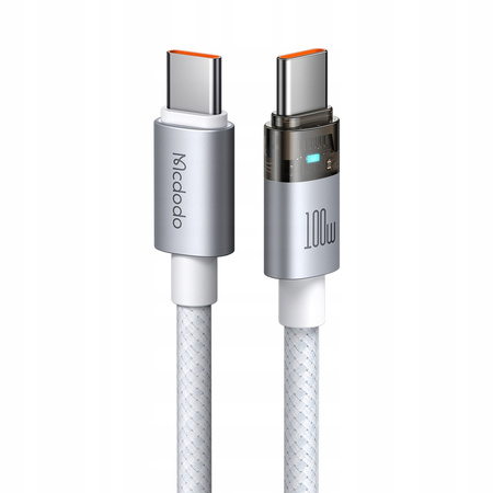 MCDODO KABEL USB-C SZYBKIE ŁADOWANIE USB TYP C 5A 100W 1M LED BIAŁY