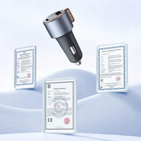 Încãrcãtor auto rapid ?i puternic MCDODO cu 2 contoare USB, USB-C, 75W, LED