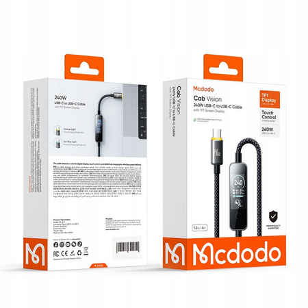 MCDODO KABEL USB-C USB-C SZYBKIE ŁADOWANIE USB TYP C PD 240W 1M LED CZARNY