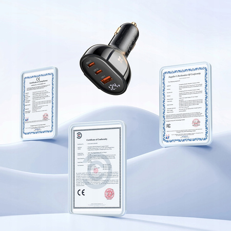 Încãrcãtor auto rapid ?i puternic MCDODO cu 3 USB-uri USB-C, indicator LED de 128 W