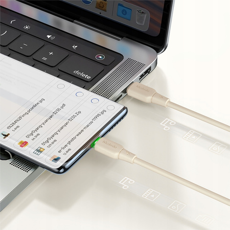 MCDODO KABEL USB-C SZYBKIE ŁADOWANIE DO SAMSUNG APPLE USB TYP C 65W 1M LED BEŻOWY