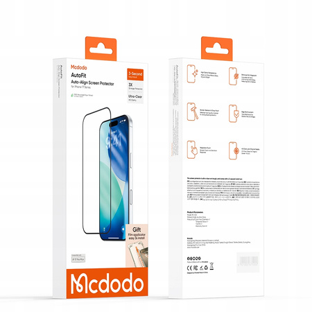 MCDODO SZKŁO HARTOWANE AUTOFIT MOCNA SZYBKA DO ETUI DO IPHONE 17 PRO MAX