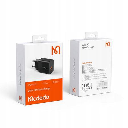 Ładowarka do telefonu Mcdodo, Szybka,  USB, USB-C, 20W, do Iphone, uniwersalna, czarna