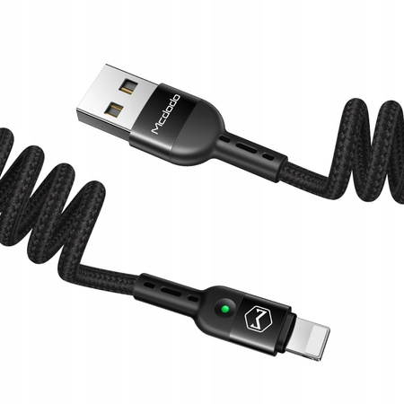 MCDODO KABEL USB LIGHTNING SPIRALNY SPRĘŻYNOWY SZYBKI DO IPHONE 14 LED 2M