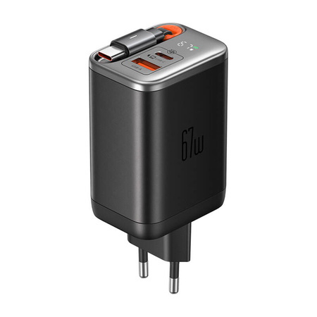 Încãrcãtor Mcdodo CH-4100 GaN 2-în-1 USB-C+A 67W, cablu USB-C 65cm, negru