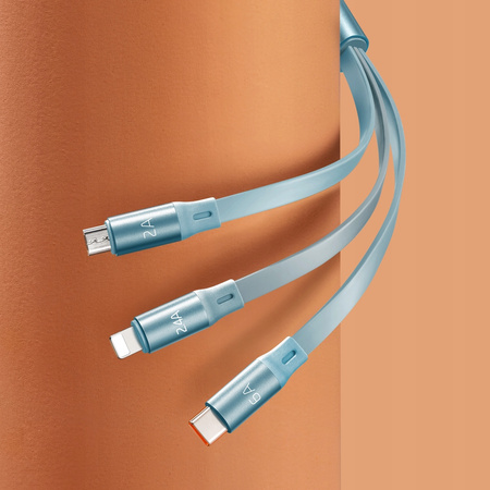 Mcdodo Einziehbares Telefonkabel für iPhone, Micro-USB, USB-C, 3-in-1, 66 W, Blau