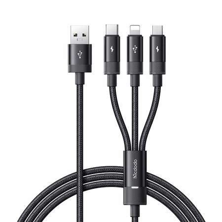 MCDODO 3IN1 USB CABLE FAST CHARGING USB-C LIGHTNING MICRO USB QC 1M LED