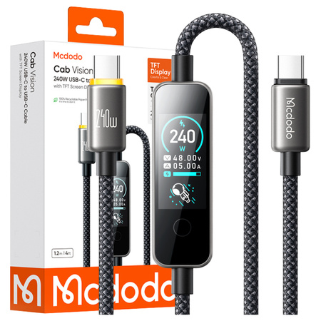 MCDODO KABEL USB-C USB-C SZYBKIE ŁADOWANIE USB TYP C PD 240W 1M LED CZARNY
