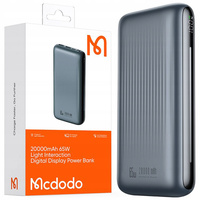 MCDODO POWERBANK Z WYŚWIETLACZEM 20000MAH 65W 3 X USB USB-C + KABEL USB-C CZARNY