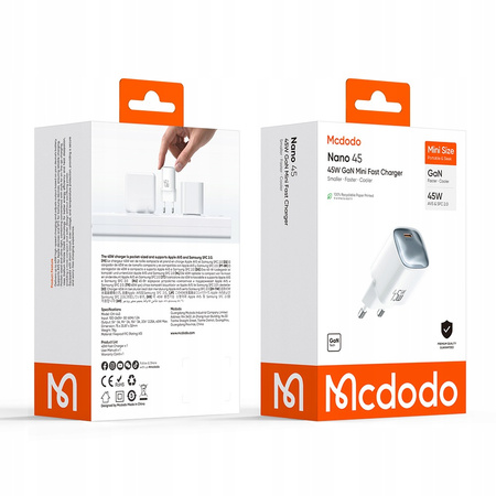 MCDODO SZYBKA ŁADOWARKA SIECIOWA DO TELEFONU KOSTKA DO ŁADOWARKI USB-C 45W