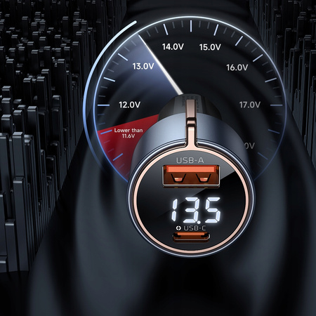 Încãrcãtor auto rapid ?i puternic MCDODO cu 2 contoare USB, USB-C, 75W, LED