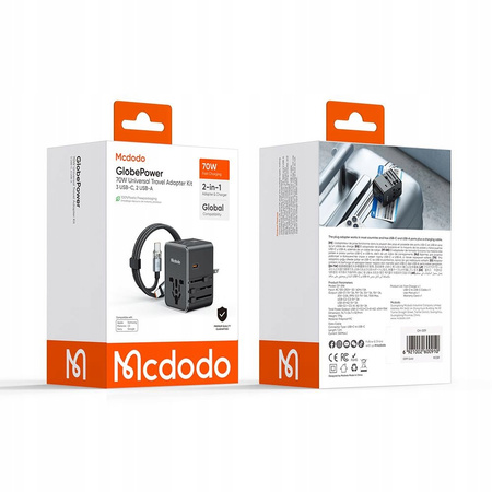 MCDODO 2W1 ŁADOWARKA ADAPTER PODRÓŻNY PRZEJŚCIÓWKA ANGIELSKA UK EU US 70W