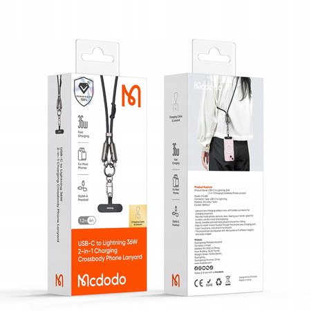 MCDODO CUREA DE GÂT PENTRU TELEFON, CROSSBODY, CU CABLU NEGRU PENTRU IPHONE