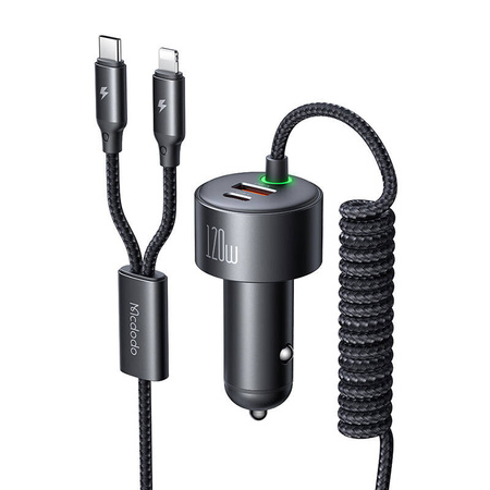 Mcdodo CC-0370 Autoladegerät, USB-C, Lightning, 120 W, einziehbare Kabel