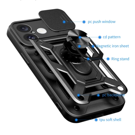 HURTEL ETUI HYBRID ARMOR CAMSHIELD DO IPHONE 16 PLUS PANCERNE Z PODSTAWKĄ