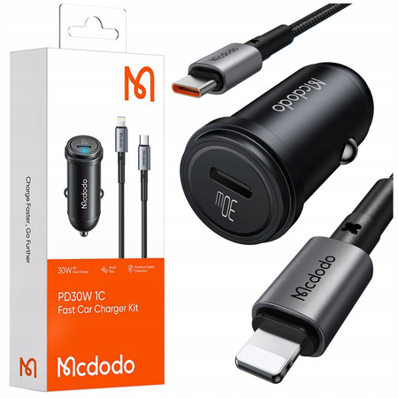 MCDODO FAST CAR CHARGER FOR PHONE USB-C LED + LIGHTNING CABLE