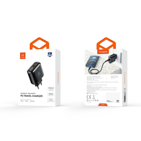 Încãrcãtor de perete Mcdodo, universal, încãrcare rapidã PD, 20W, 2xUSB, USB-C, LCD