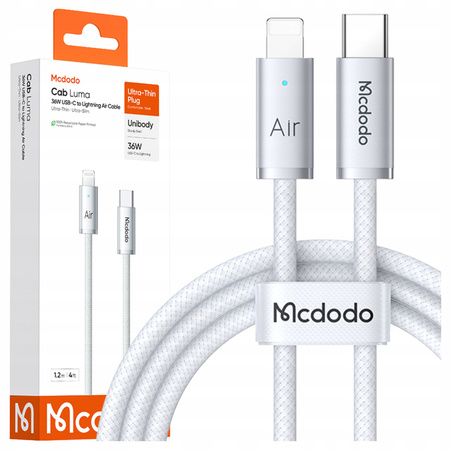 MCDODO KABEL USB-C LIGHTNING SZYBKIE ŁADOWANIE USB TYP C 36W 2M LED BIAŁY