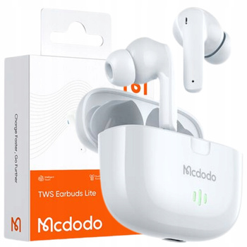 MCDODO SŁUCHAWKI BEZPRZEWODOWE DOUSZNE BLUETOOTH 5 Z MIKROFONEM ETUI BIAŁE