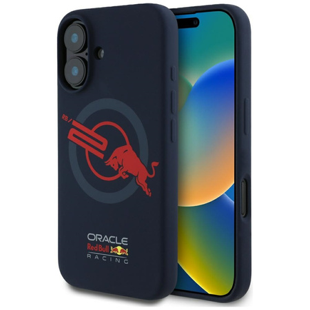 Etui Red Bull HC Silicone ORBR20 Logo Red Lining do iPhone 16 MagSafe granatowy