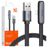 MCDODO KABEL KĄTOWY USB LIGHTNING PŁASKI 36W DO IPHONE 12 13 14 CZARNY 2M