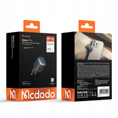 MCDODO Schnellladegerät für Handys, Wandladegerät, 2x USB-C PD, 45W