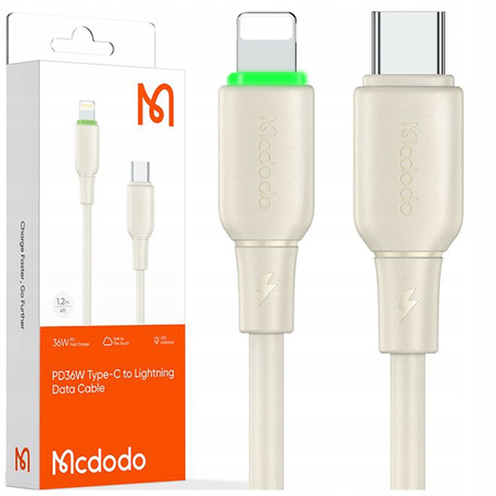 MCDODO Ladekabel USB-C Lightning Schnellladefunktion für iPhone 1 m LED Beige