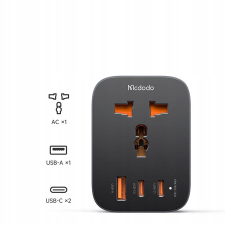 MCDODO PRZEJŚCIÓWKA ŁADOWARKA ADAPTER PODRÓŻNY WTYCZKA EU 2 USB-C 1 USB-A